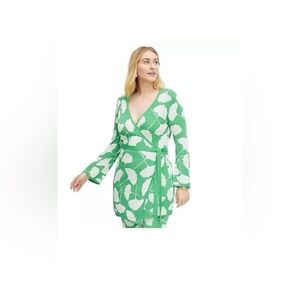 Women's Long Sleeve V-Neck Ginkgo Green Sweater Wrap Top - DVF by TARGET